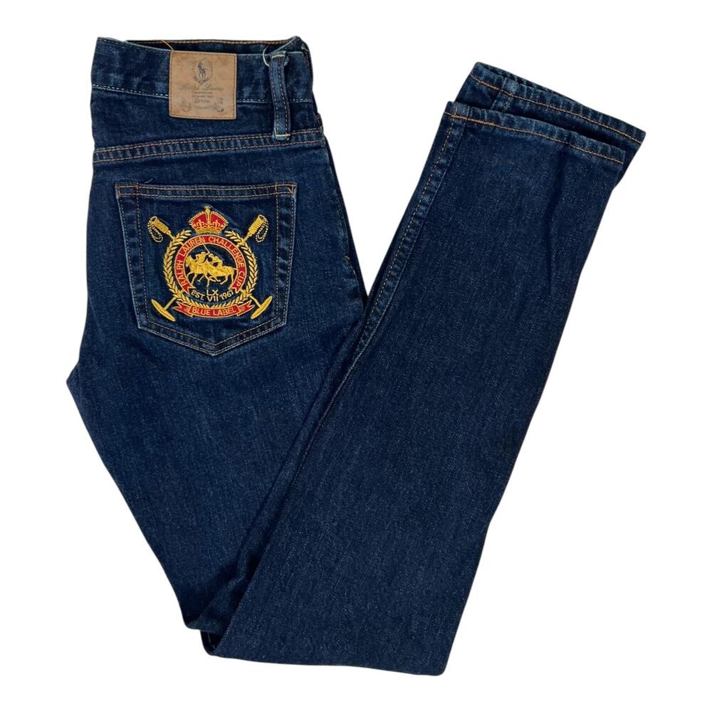 VTG Ralph Lauren Sport Straight Jeans Womens 27 Blue Dark Wash Embroidered Denim
